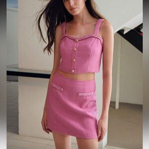 MOTF Pink Tweed Mini Skirt & Crop Top Set